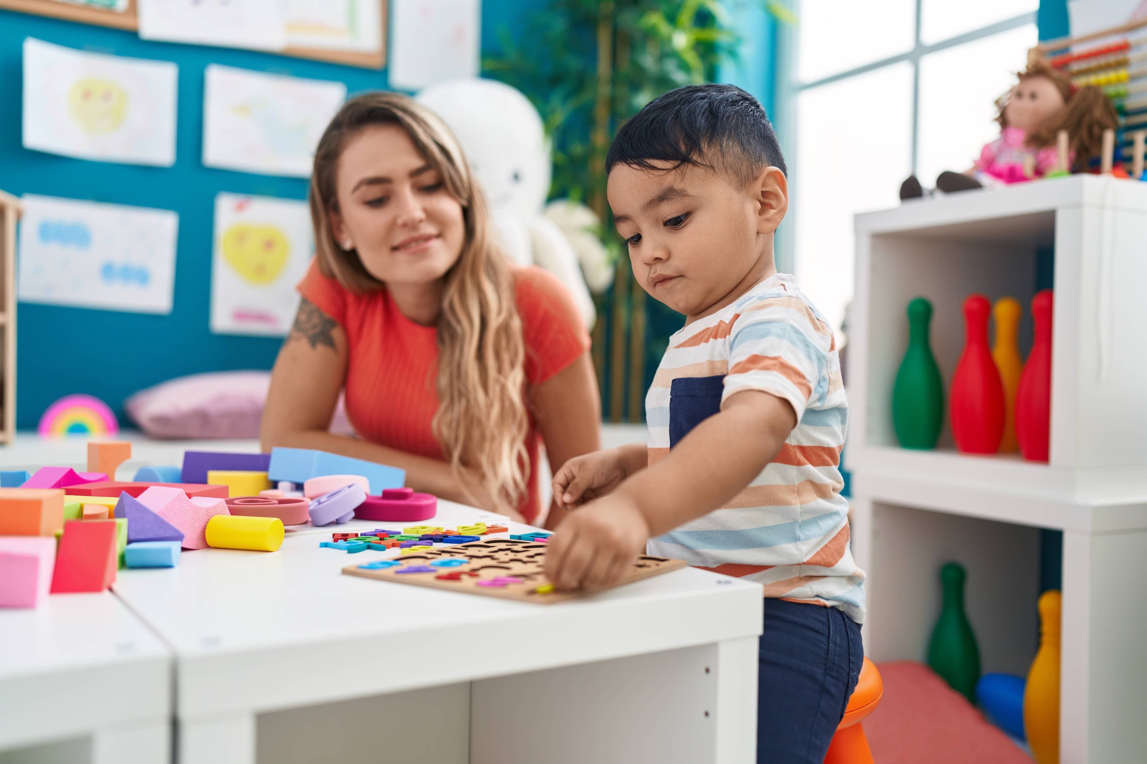 Educational materials and toys arranged for therapy sessions